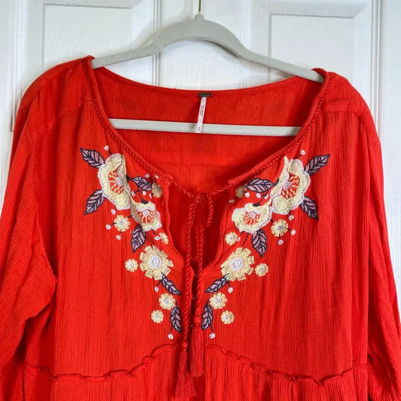 FREE PEOPLE Spell On You Embroidered Keyhole Dress in Poppy Size Small Boho - Picture 4 of 11